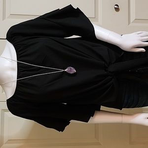 On Or Off-Shoulder Black Blouse Bell Sleeves Dressy Boho